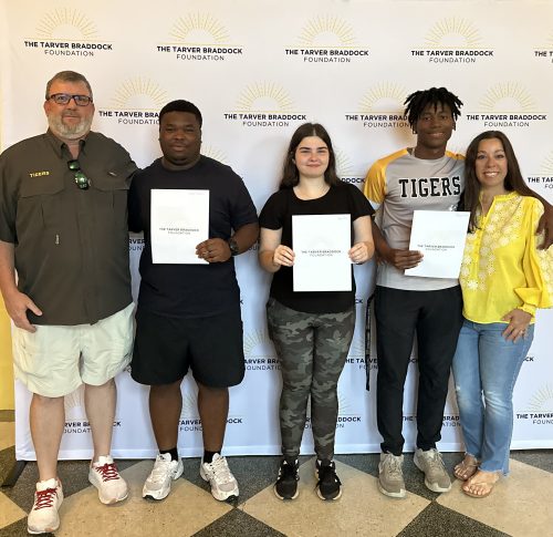 Neville High School $5,000 scholarships to Delta Community College presented to Martez Roberson, Alyssa Hall, and Jaylyn Smith