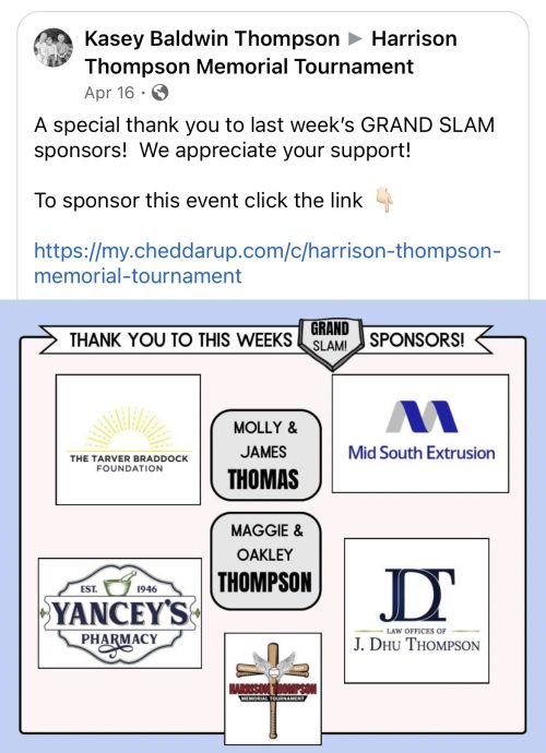 Grand Slam Sponsorship of The Harrison Thompson Tournament