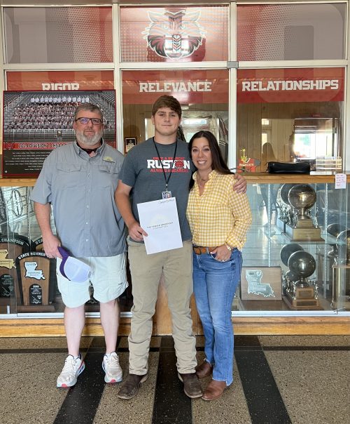 Ruston High School $5,000 scholarship to Delta Community College presented to Jaxson Barron.